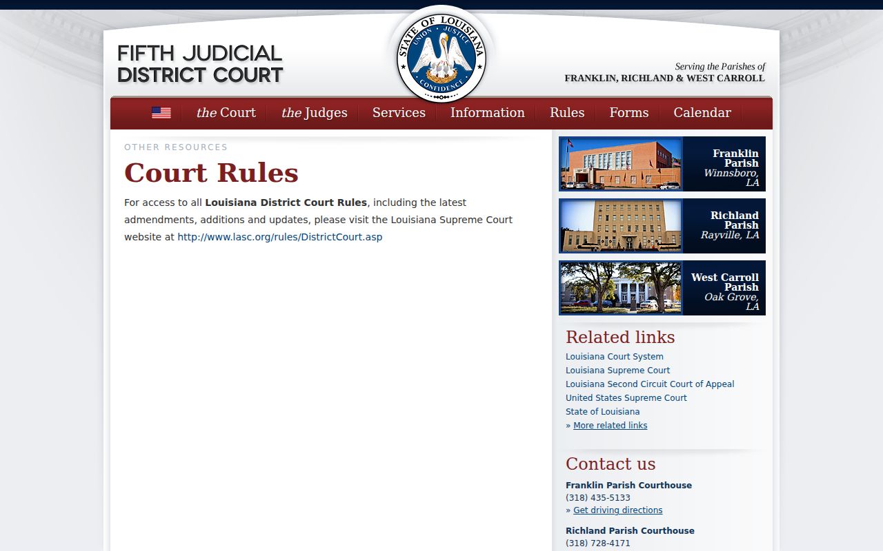 Richland Parish court schedule and Fifth Judicial District Court rules source