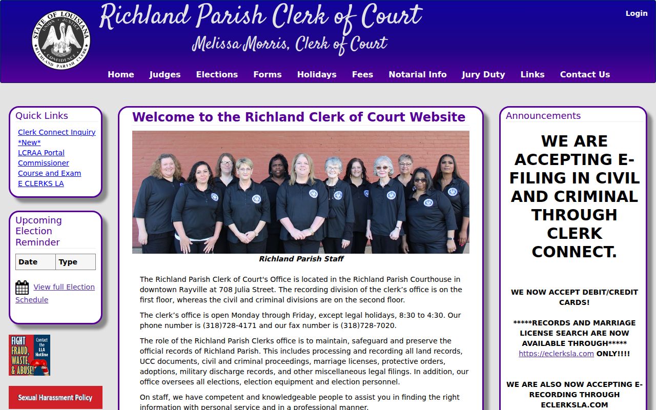 Richland Parish court case records clerk fee schedule