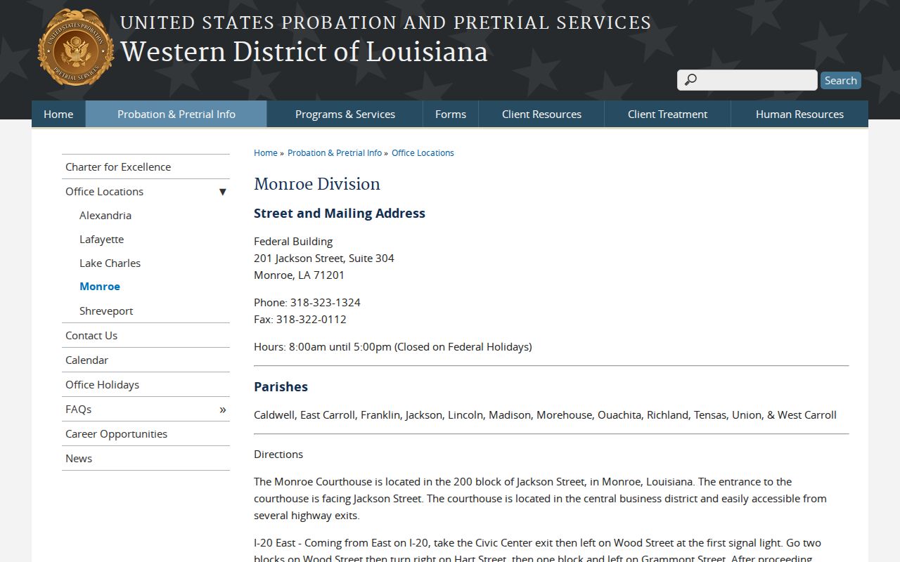 Richland Parish court case records federal Monroe Division route