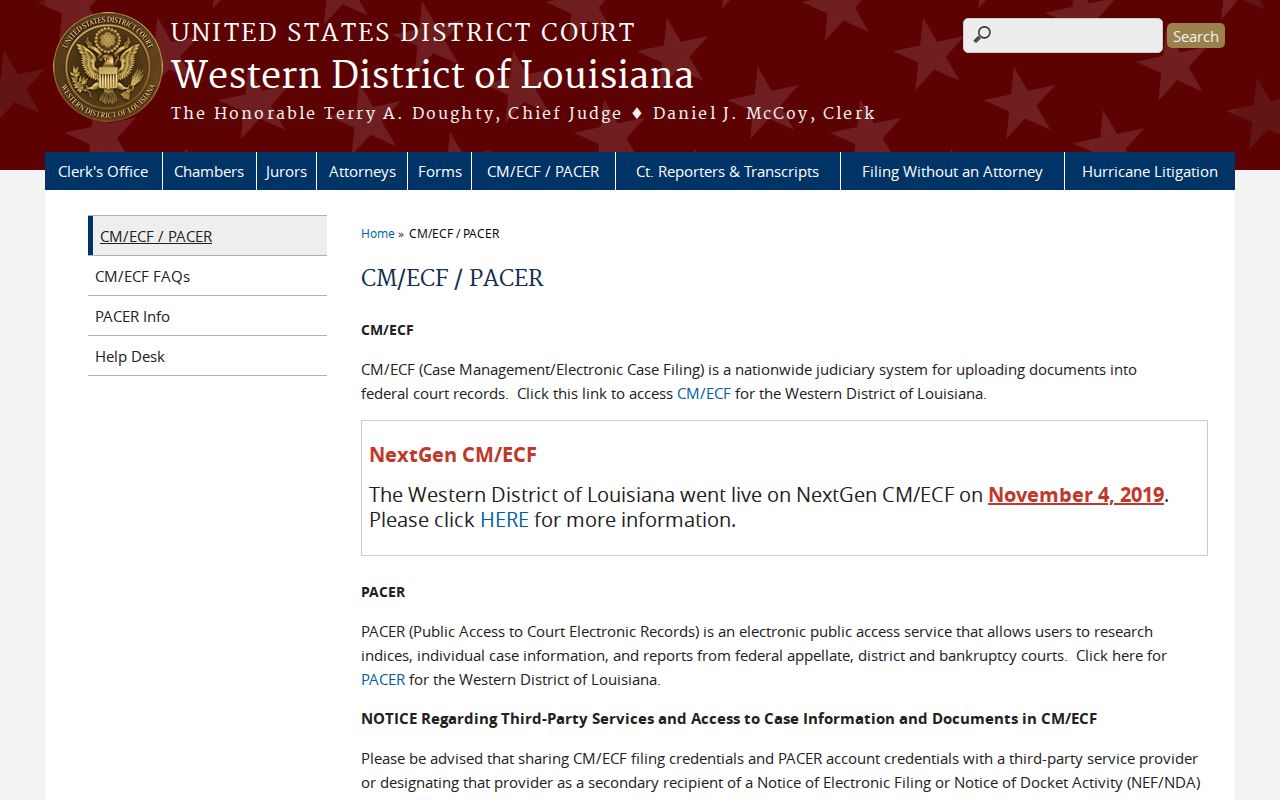 Richland Parish court case records PACER information route