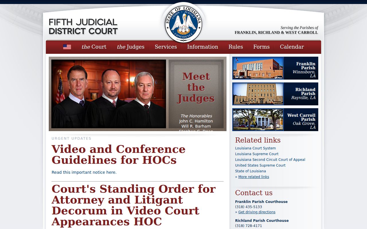 Richland Parish court docket Fifth Judicial District Court homepage
