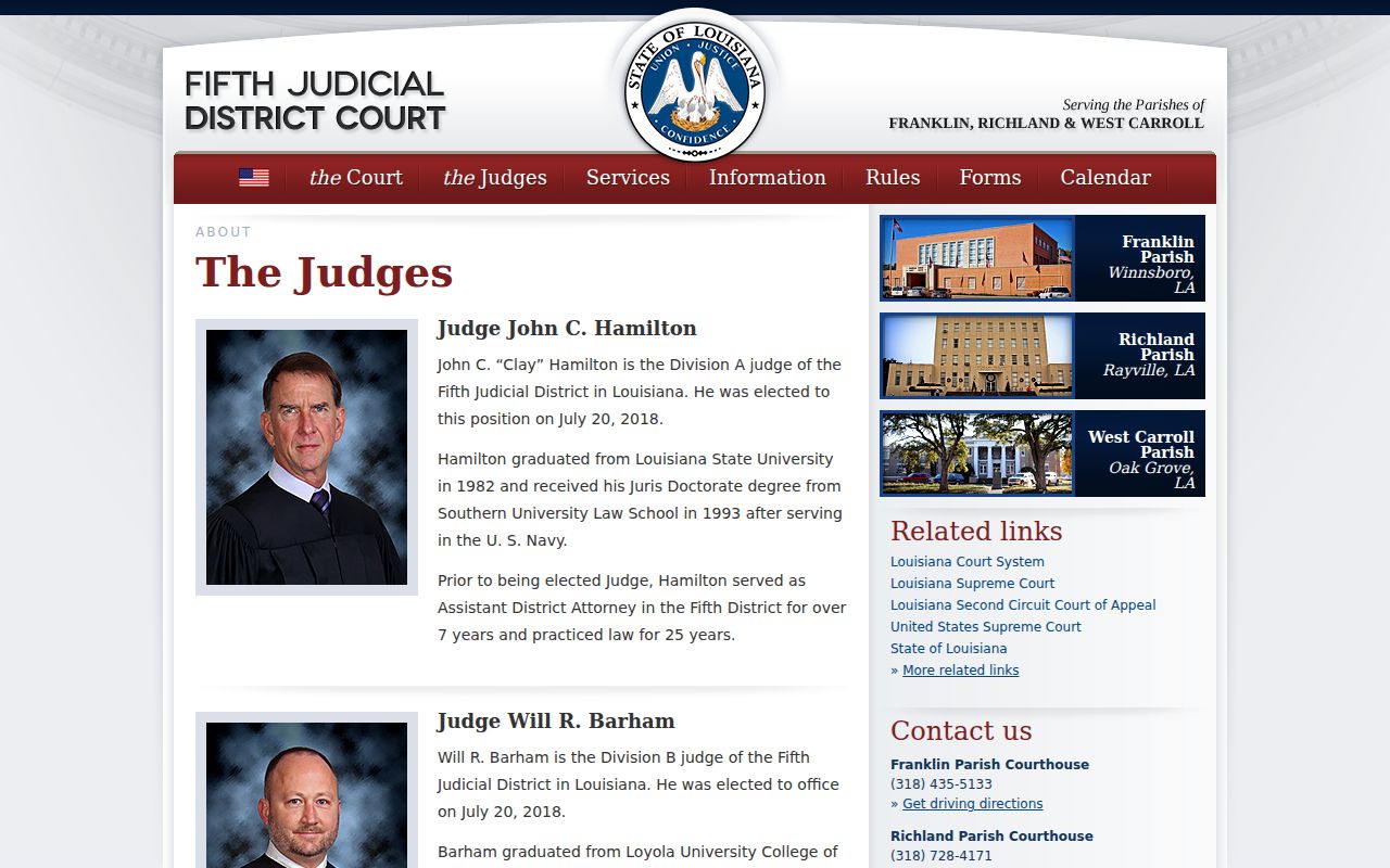 Richland Parish court docket Fifth Judicial District Court divisions