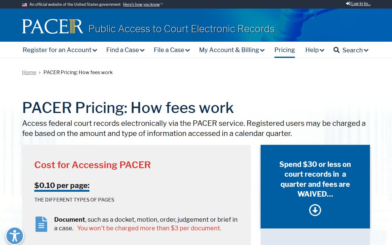 Richland Parish court docket federal PACER pricing