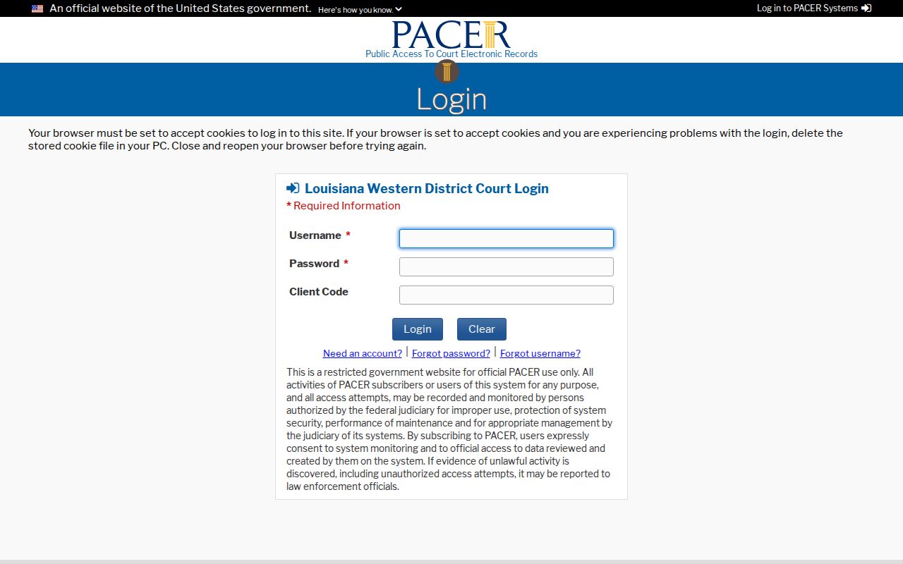 Richland Parish court docket Western District PACER query