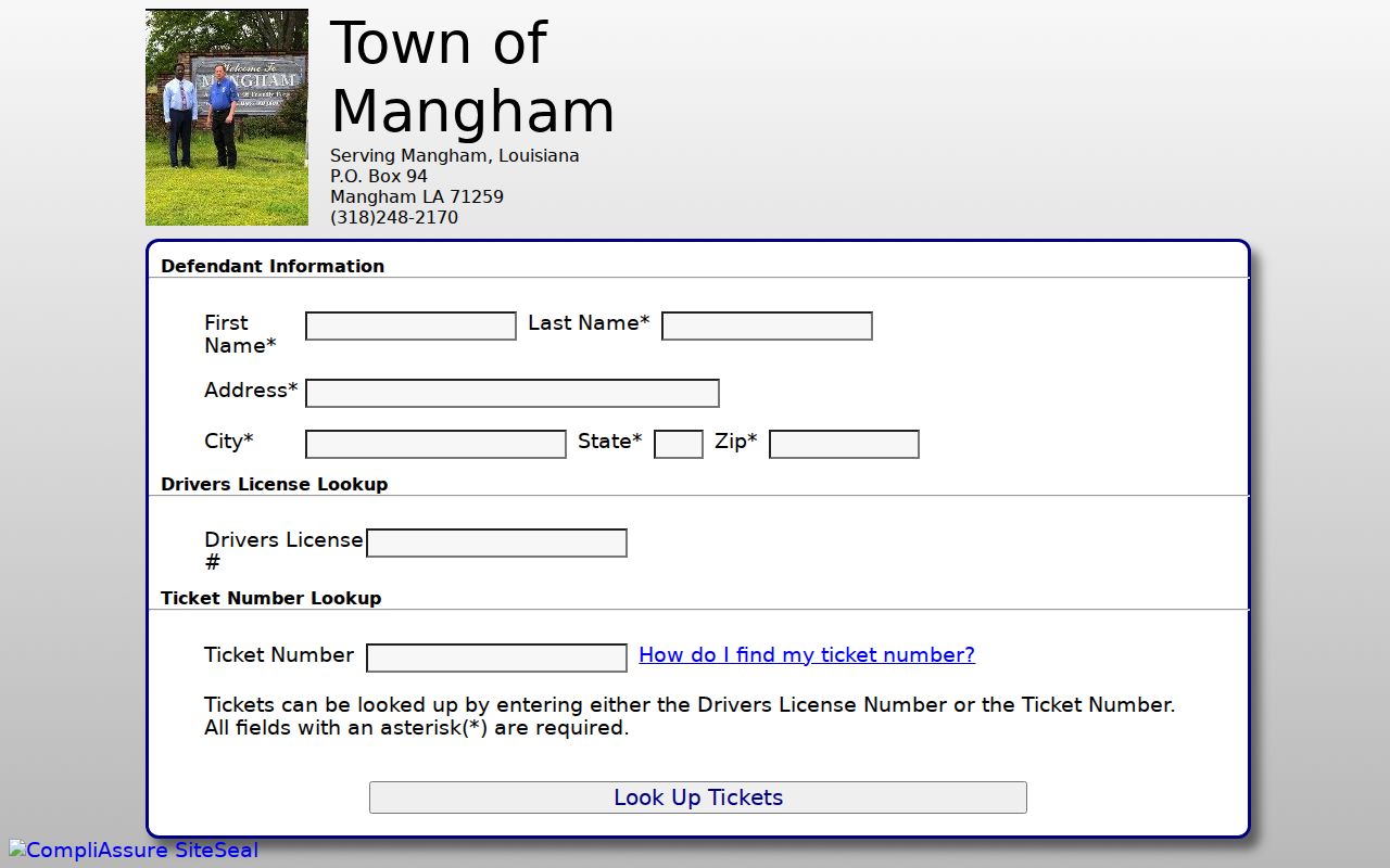 Mangham court records QuickCourt ticket search fields