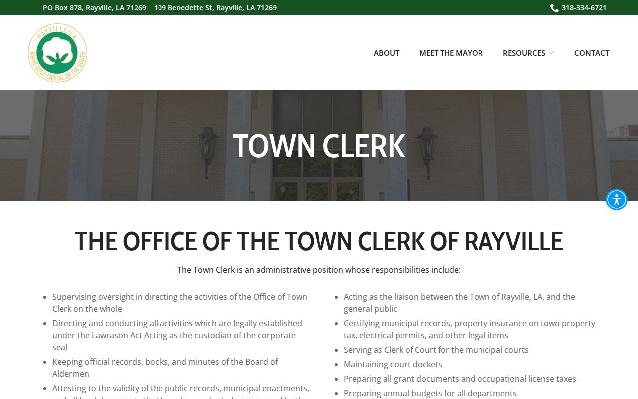 Rayville town clerk page for municipal court docket records
